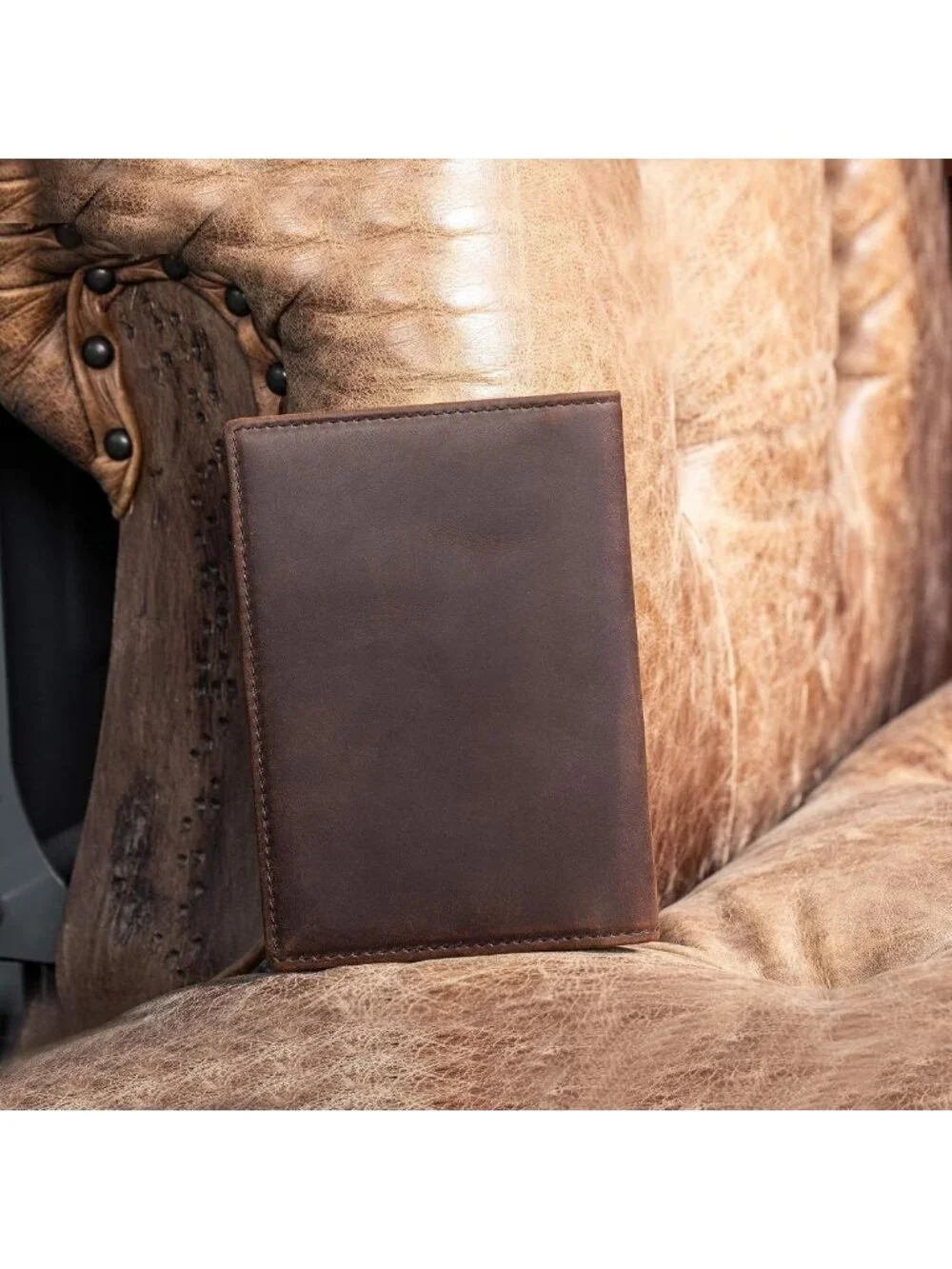 Slim RFID Blocking Leather Passport Holder & Travel Bifold Wallet for Men